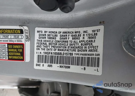 2008 Honda Civic Lx from USA, damaged, VIN 1HGFA16568L015789